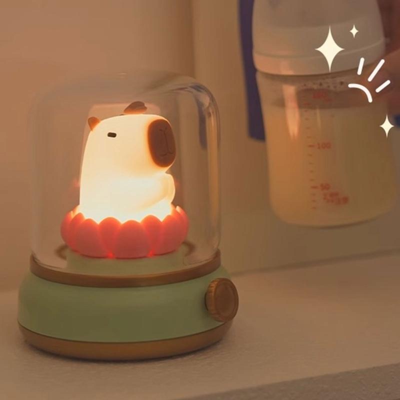Vintage Capybara Nightlight Silicones Desktop Figurine with Gentle Glowing Oil Lamp Shape USB Rechargeable Night Lamp