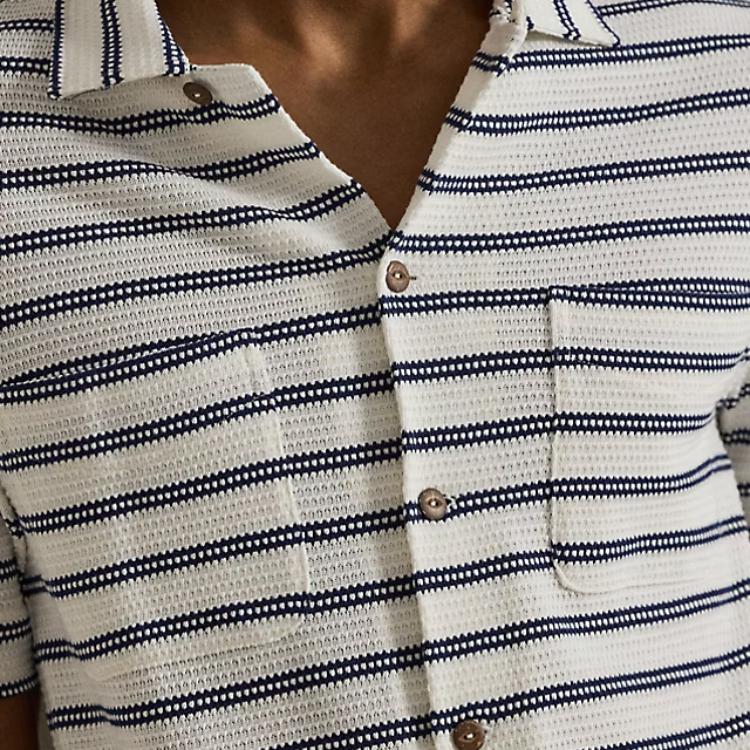 Polo Ralph Lauren Striped Short Sleeve Button Down Collar Pocket Textured Shirt Men Shirts 710A13005--001