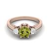 1.39 Ctw Round Peridot 925 Sterling Silver Rose Vermeil Three Stone Accents Women Engagement Ring