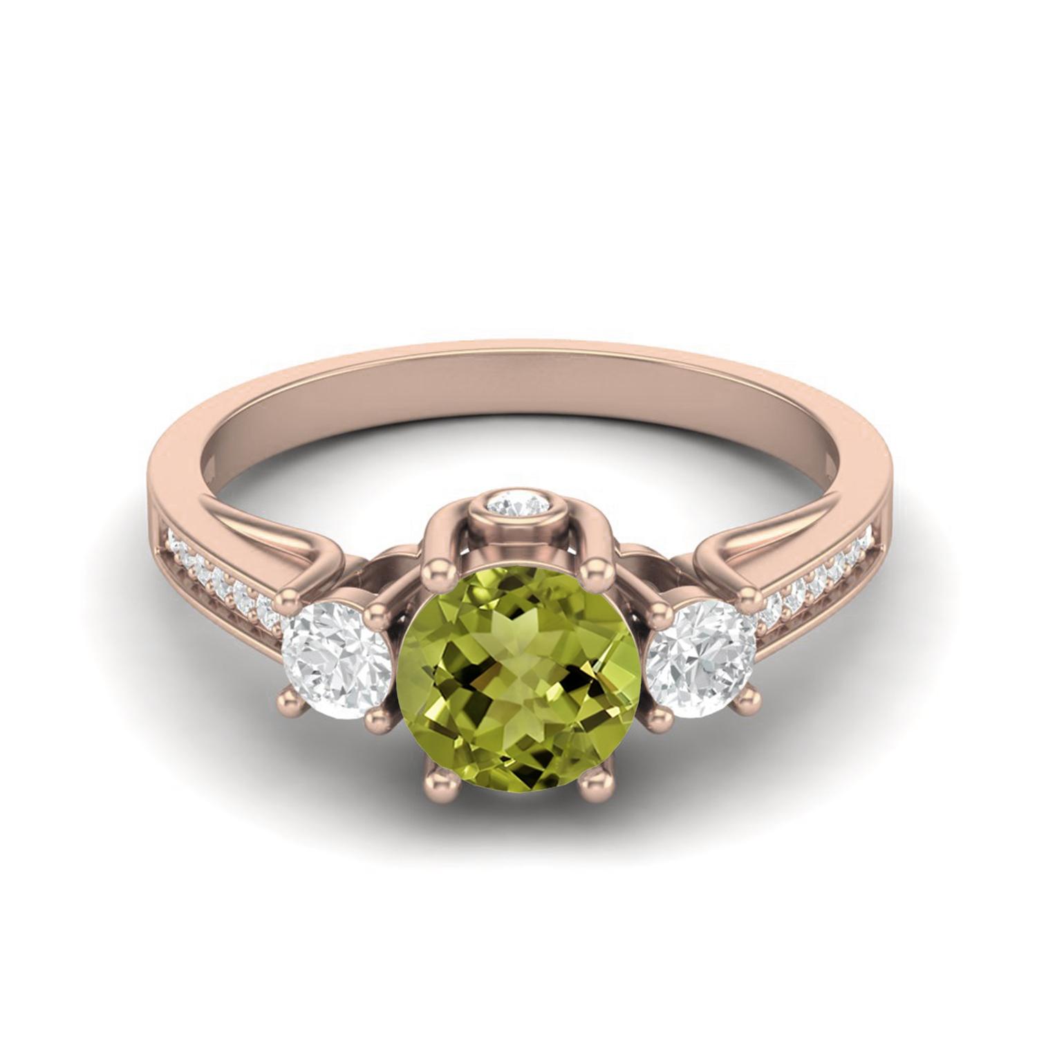 1.39 Ctw Round Peridot 925 Sterling Silver Rose Vermeil Three Stone Accents Women Engagement Ring 12