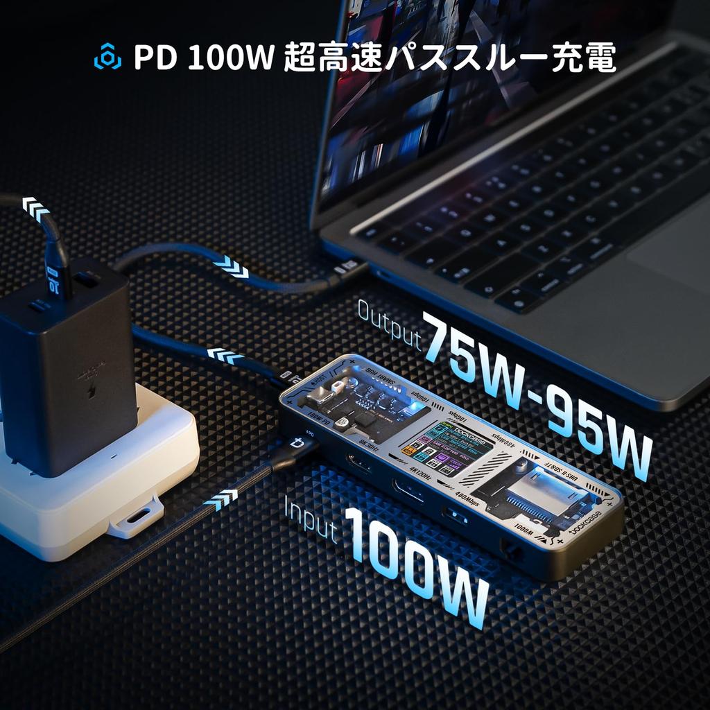 DOCKCASE usb c hub skeleton HDMI Gigabit and 10Gbps data 100w PD quick slot Compatible with MacBook 10-in-1 design, 4K@60Hz & DP, Ethernet, USB-C