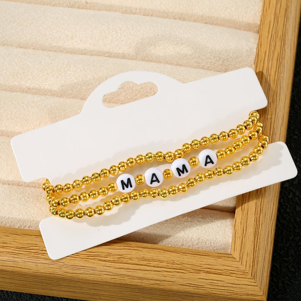Golden Beaded MAMA Letter Charm Bracelet for Women Mother's Day Gift Jewelry