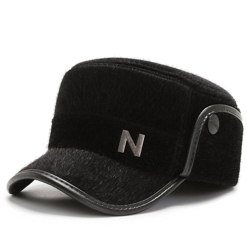 

Новая осенне-зимняя мужская шапка-ушанка из искусственного меха норки, плоская макушка, защита шеи, утолщенная военная шапка для пожилых Adjustable чёрный