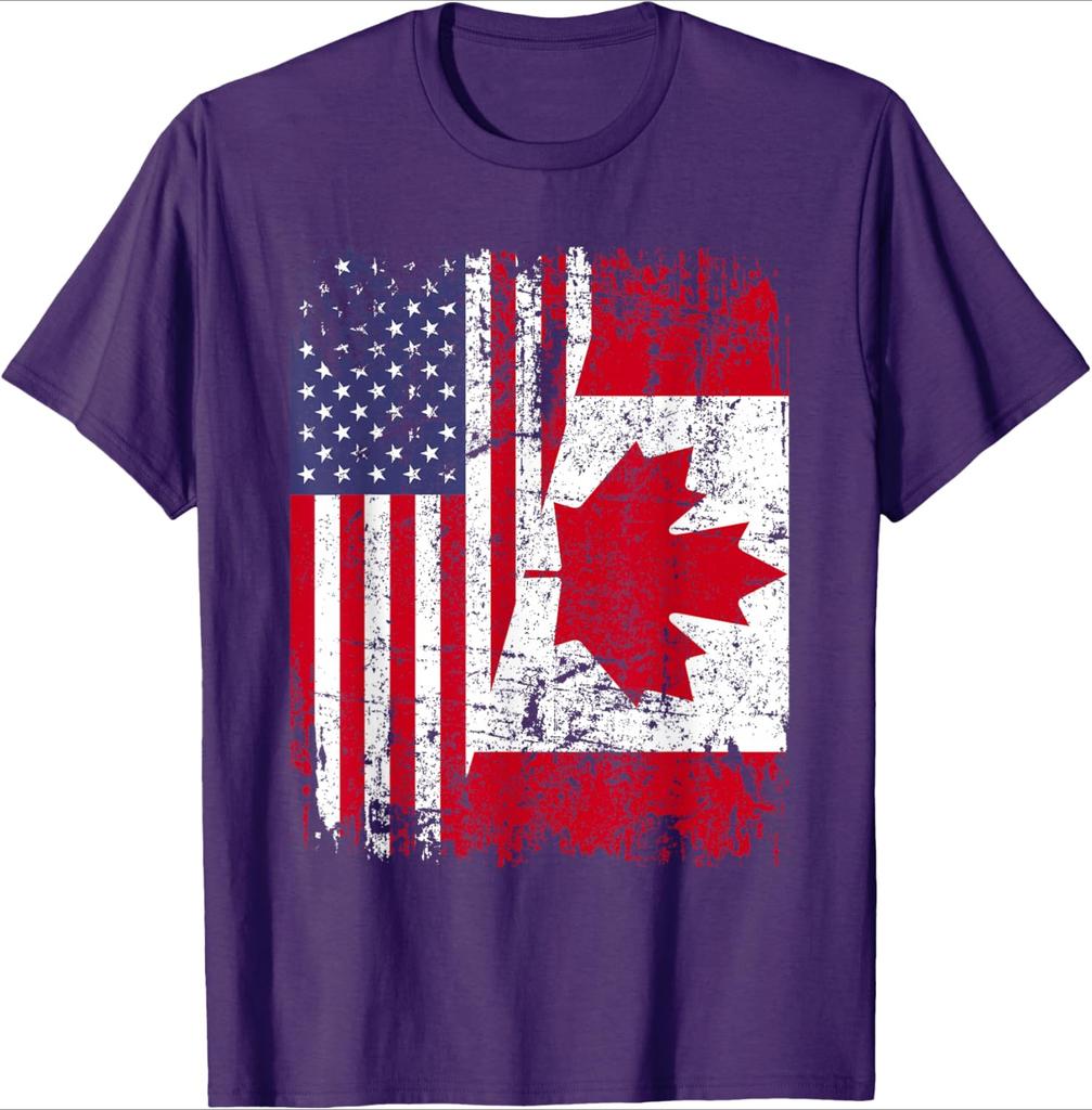 CANADIAN ROOTS|Half American Flag|CANADA pattern design-100% cotton summer O-neck short sleeve printed men's T-shirt.