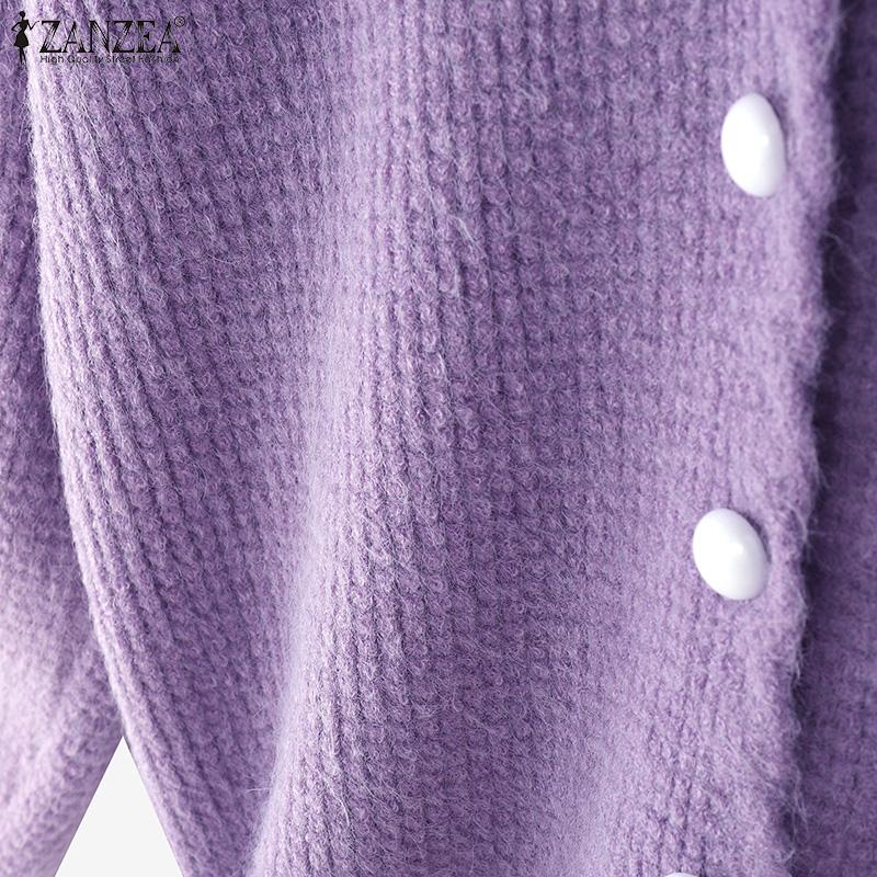 ZANZEA Herbst Elegante Damen V-Ausschnitt Langarm Textur Lässige Strickwaren Cardigans