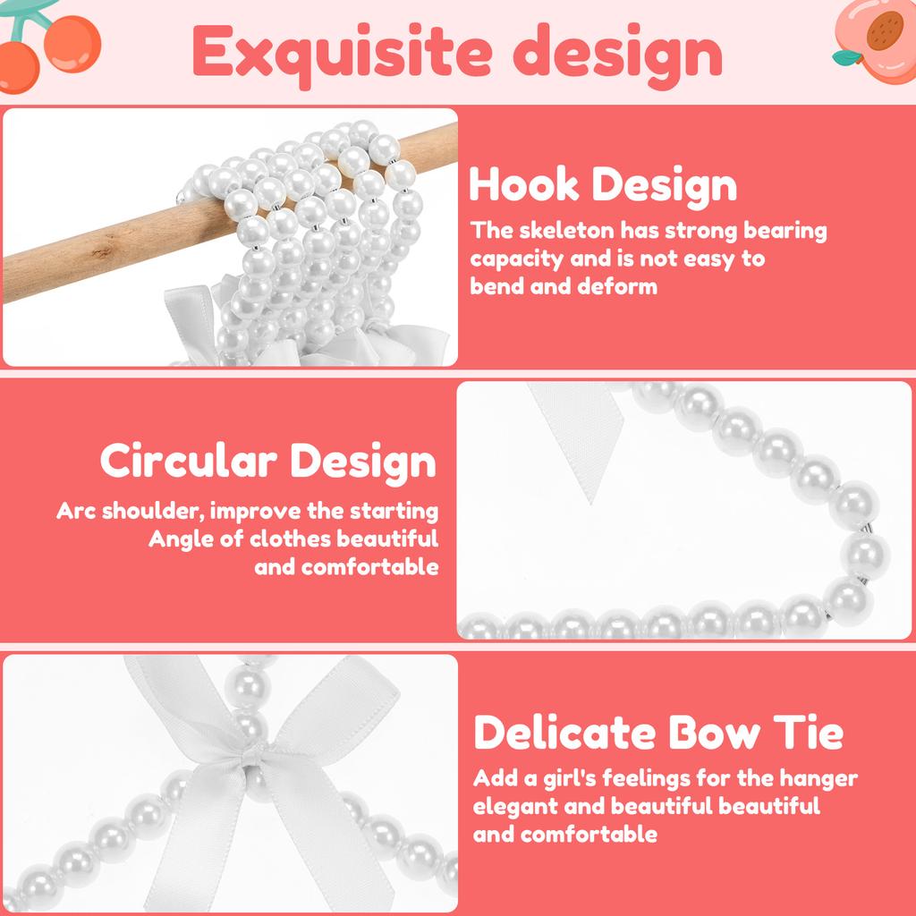 12 Pcs Pearl Hanger Bow Tie Beads Kids Clothes Bride Hanger Dress Wardrobe Closet Storage Rack Dry Organizer for Baby Girls Boy
