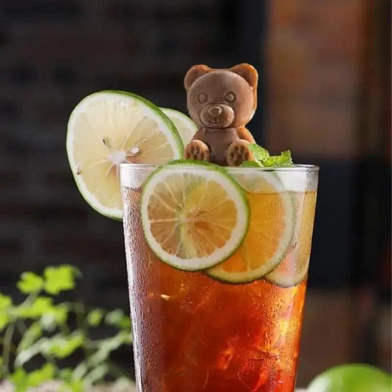 2/4/6 Grids Ice Cube Bear-Shaped Silicone Molder 3d Kawaii Bear Summer Relieve The Heat Diy Drink Ice Coffee Ice Cube Trays Mold