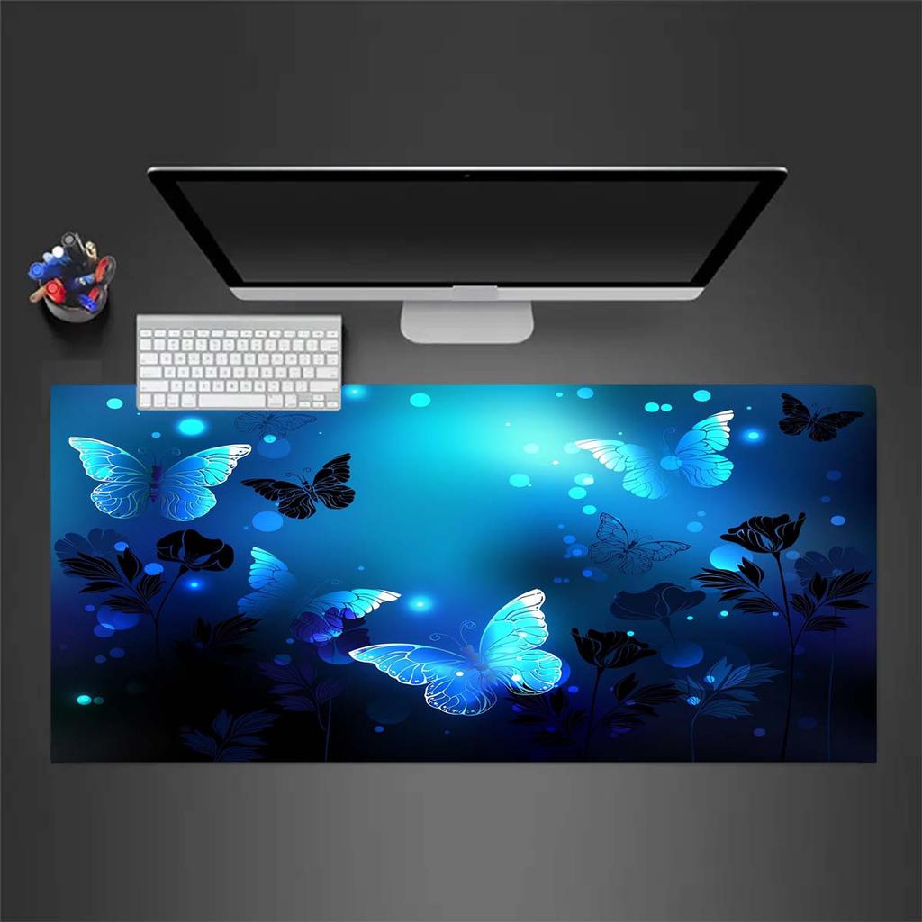 Blue Butterfly Mousepad Desk Pad Large Gaming Mouse Pad Gamer Ofice Mat Mouse Pad Light Gaming Room Desk Mat Unisex