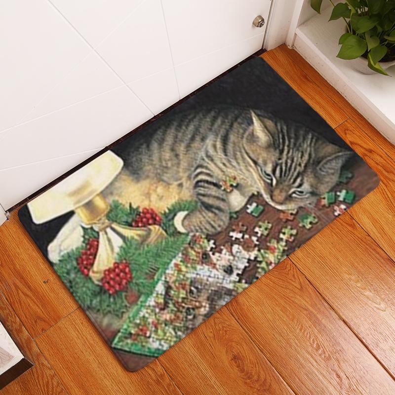 Retro Cartoon Cat Pattern Entrance Doormat Cute Cats Non Slip Bathroom Carpet Home Decor Kitchen Floor Mat Rugs for Bedroom