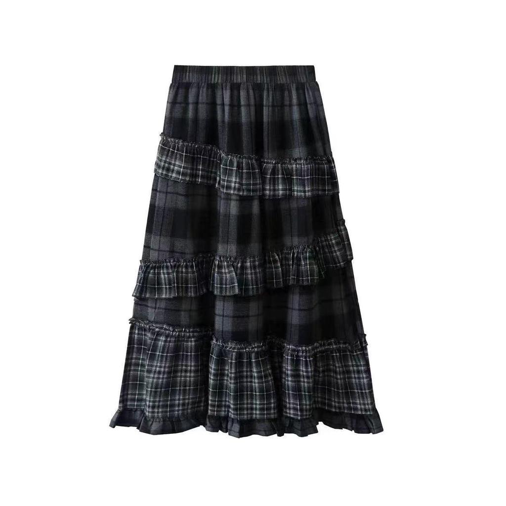 Meilade Brown Plaid Midi Skirt - Autumn Season, Long-Length