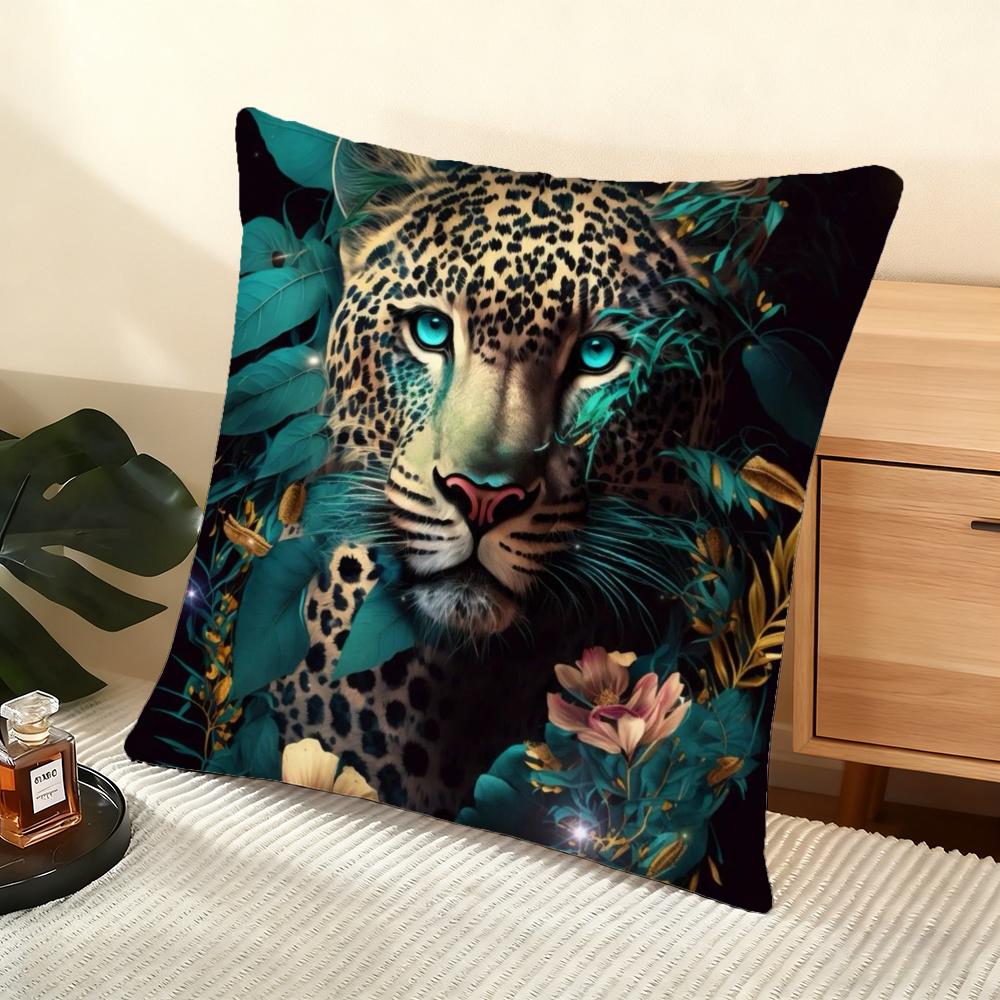 Leopard With Wreath Animals Cushion Cover Soft Short Plush Pillow Cover Smooth Cozy Texture Aesthetic Cushion Case Home Decor