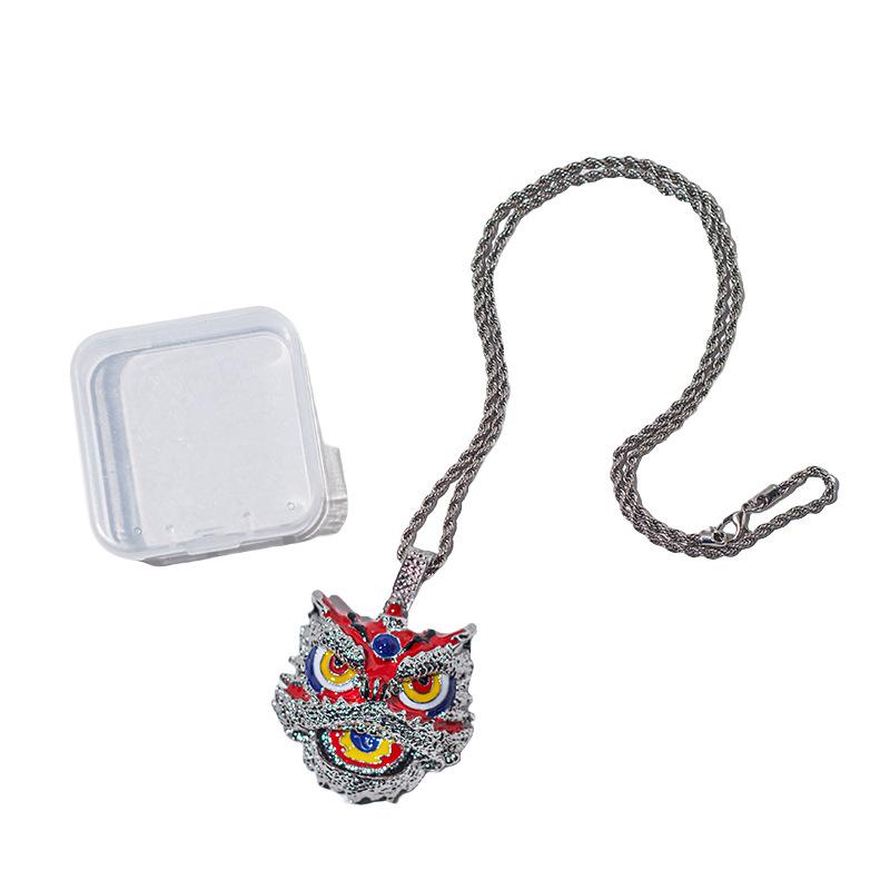 Guochao Retro Creative Lion Dance Pendant Hip-Hop Alloy Colored Lion Head Necklace Trendy Accessories