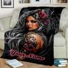 1PC Custom Name Gothic Angel Tattoo Art Flannel Blanket Versatile,all-season Throw Suitable for the Living Room,bedroom,camping,travel,and Gift