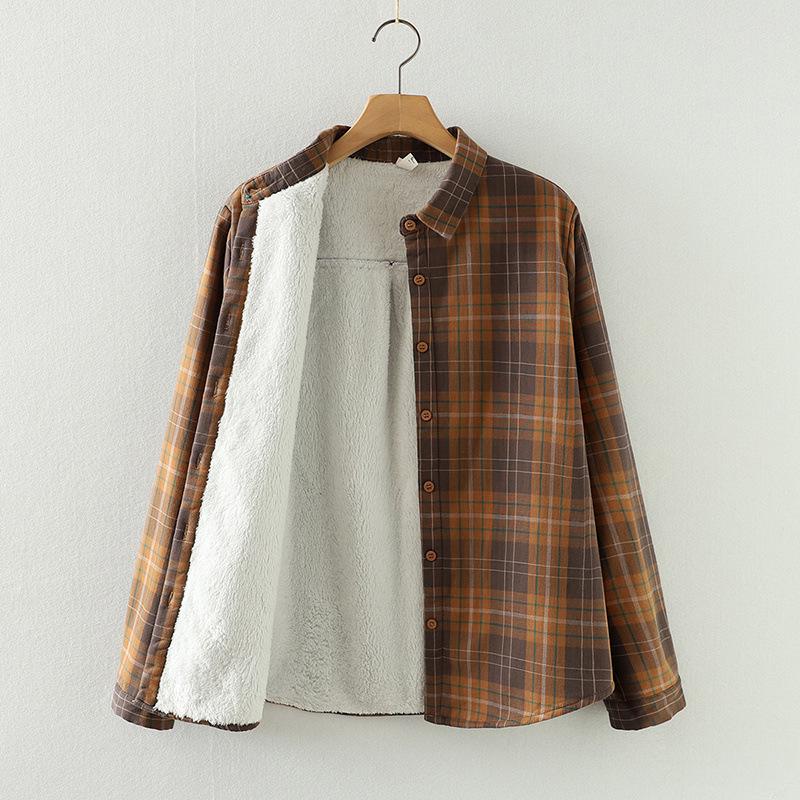 Women's Classic Plaid Long-Sleeve Shirt - Japanese Style, Plus Velvet, Thickened, Warm (Autumn/Winter 2025 Collection)