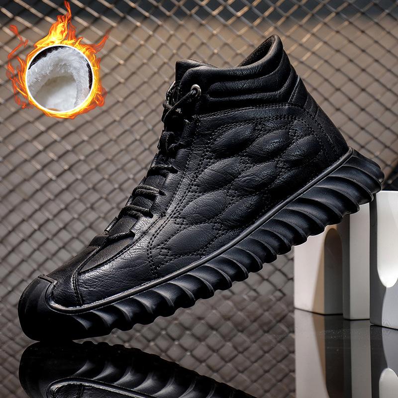 

Cotton shoes men s winter bag head velvet leather boots warm lace-up medium top cotton shoes high top leather shoes Martin boots men s 38