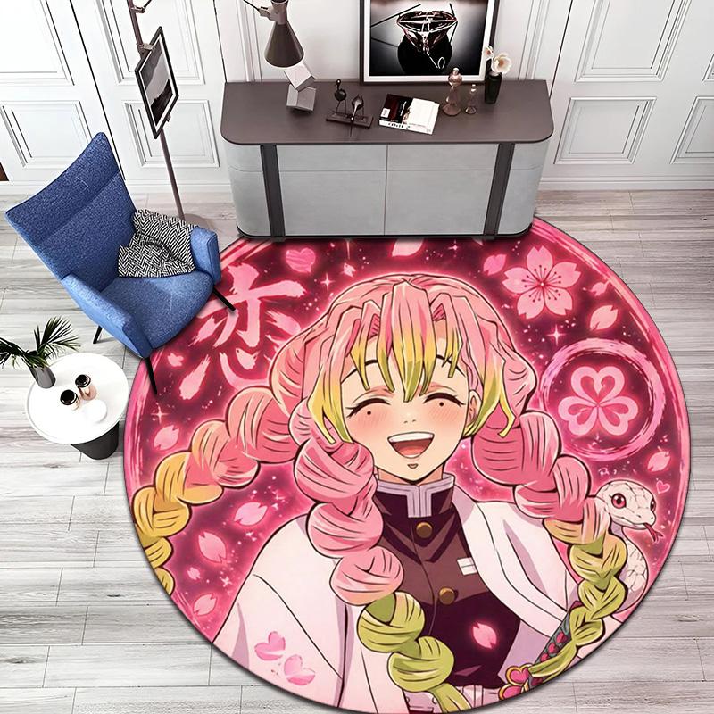 Classic Japanese-style Cartoon Demon Slayer Round Rug, Home Soft Decorative Anti-slip Yoga Mat and Chair Mat, Outdoor Floor Mat Carpet K5