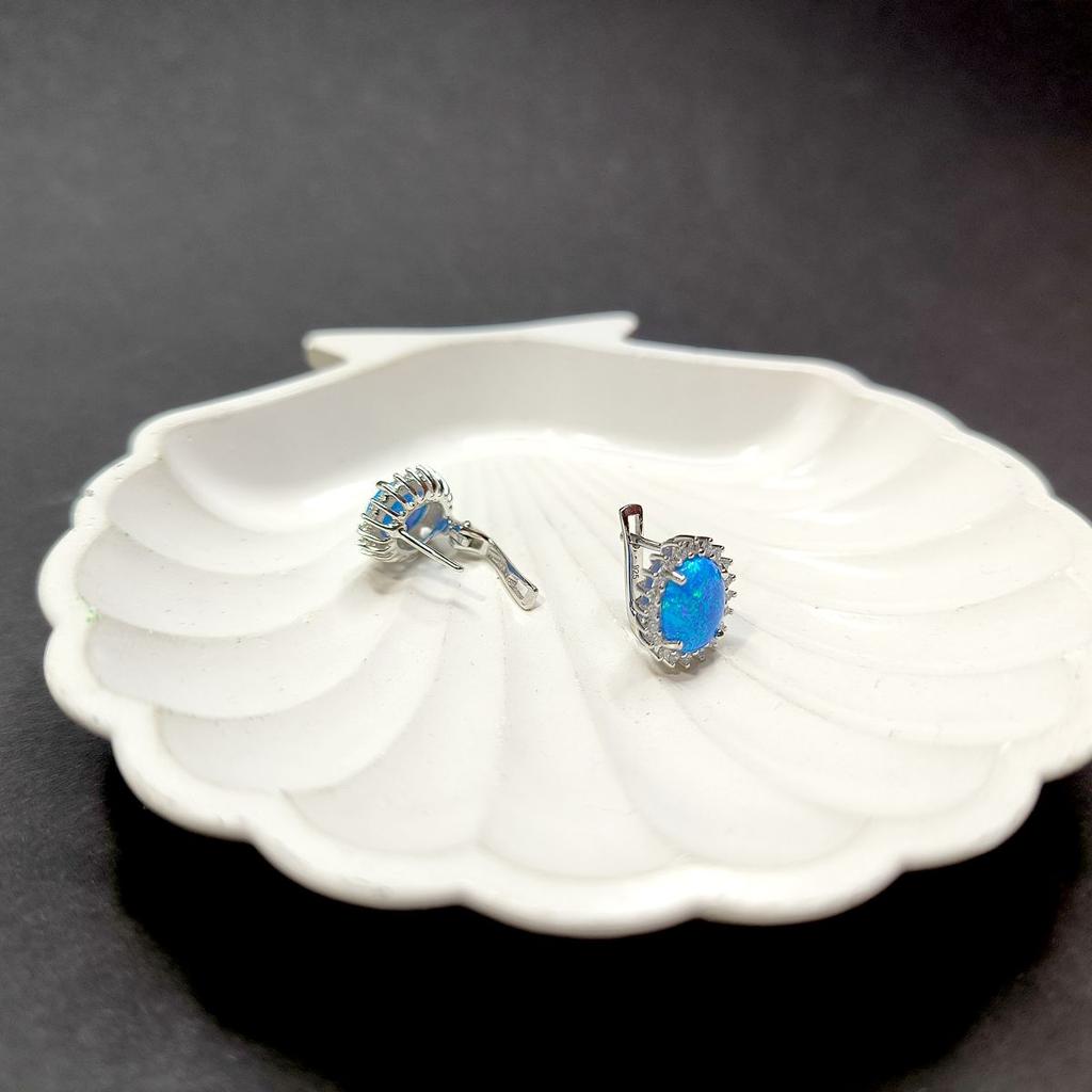 Серебряные серьги с опалом 2.616ct, фианитами (2174240)