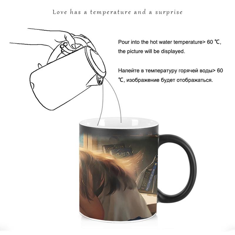 Creative Girl on the Desk Color Changing Coffee Mug BSKT-023 Discoloration Cup Original Mugs Ceramic Coffee Cups Wholesale Anime