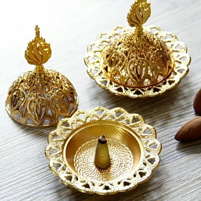 2025 Mini Crown Retro Copper Hollow Out Incense Stick Burner Holder Golden Arab Burner Catcher Home Decoration Sandalwood Censer