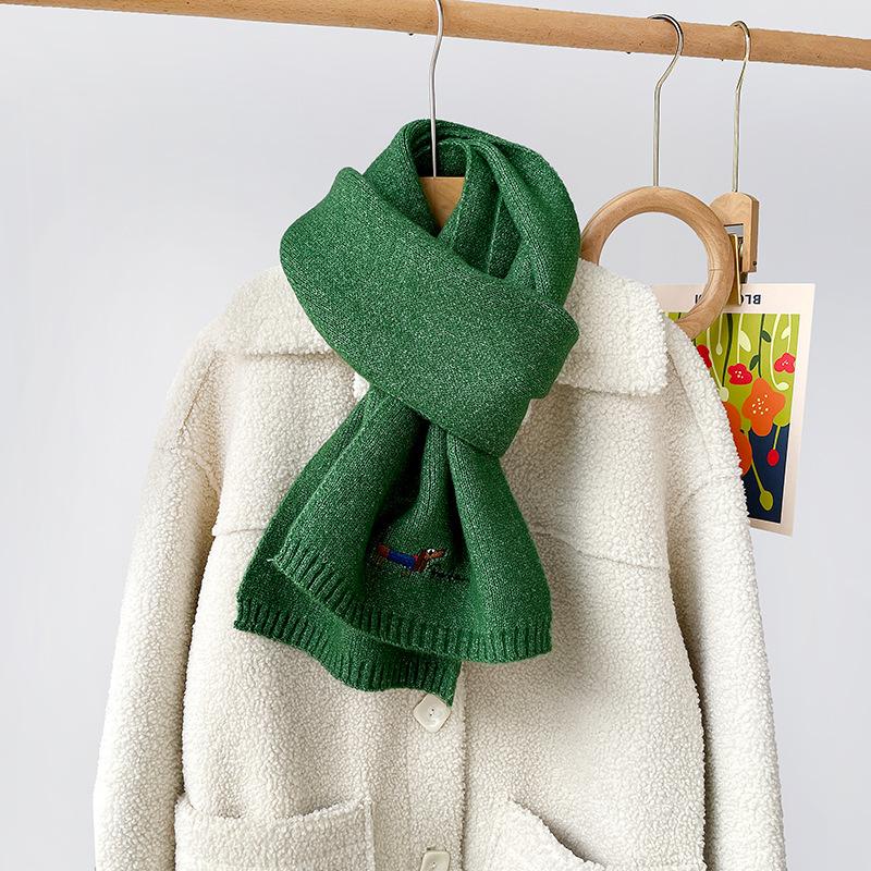 Japanese embroidery puppy beige knitted scarf for women, winter 1116 new warm versatile cycling cashmere scarf for women