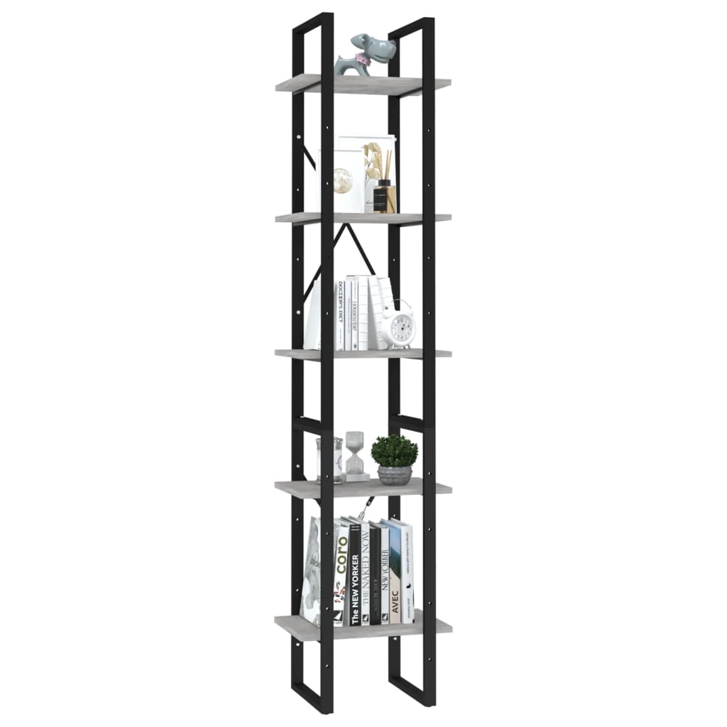 5 Shelf Bookcase Concrete Grey 40 x 30 x 175 cm Engineered Wood