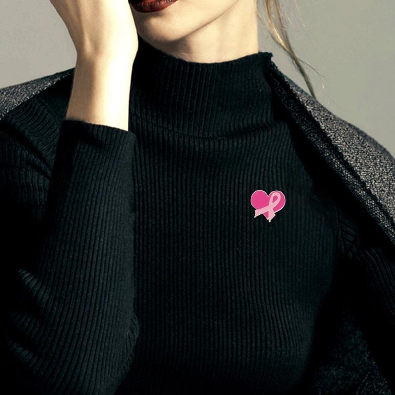 Elegant Breast Cancers Awareness Ribbon Brooch Sweater Lapel Pin for Women and Girls Clothes Decoration Accessories