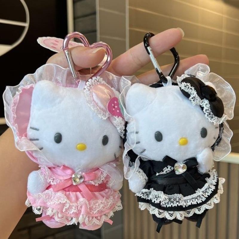 New Hello Kitty Plush Keychain Intricate Work Lolita Lace Dress Kitty Bag Charm Stuffed Sweet Maid Decoration Pendant Girly Gift