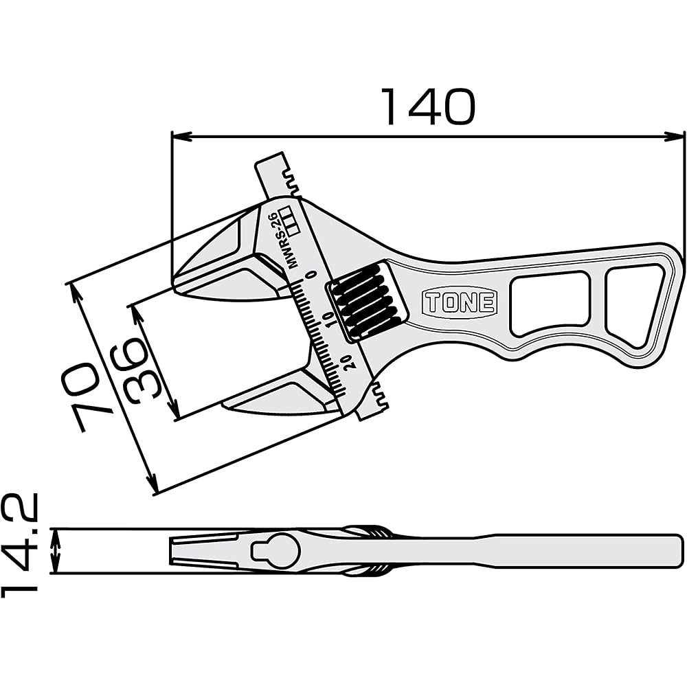 Tone Short Monkey Wrench with Scale MWRS-36 140mm Length Adjustable Tool