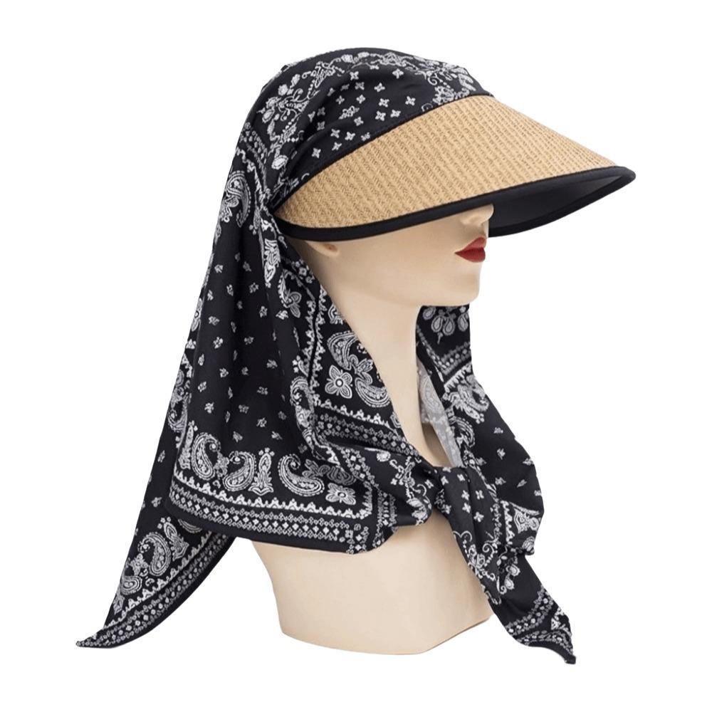 Шарф Y2k Бейсболка с принтом Шарф-шляпа на завязках Портативная бандана-шляпа на завязках Девочка Style B Black