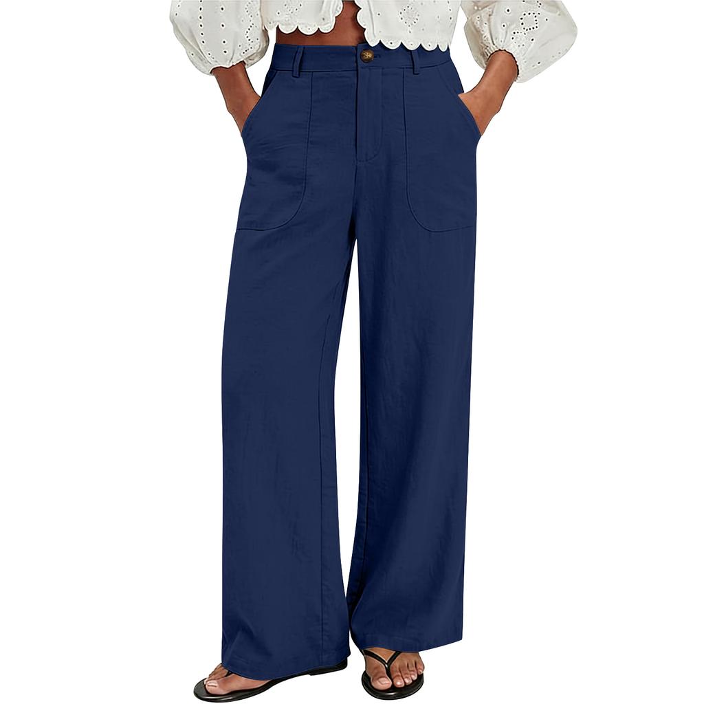 Women's -Color Casual Straight-Leg High-Waisted Wide-Leg Pants With Pockets