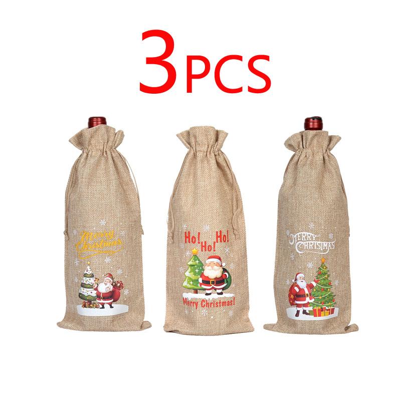 

3/6pcs Christmas Wine Bottle Gift Bags Cover with Drawstring Burlap Linen Wine Gift Bags for Xmas Party Decorations