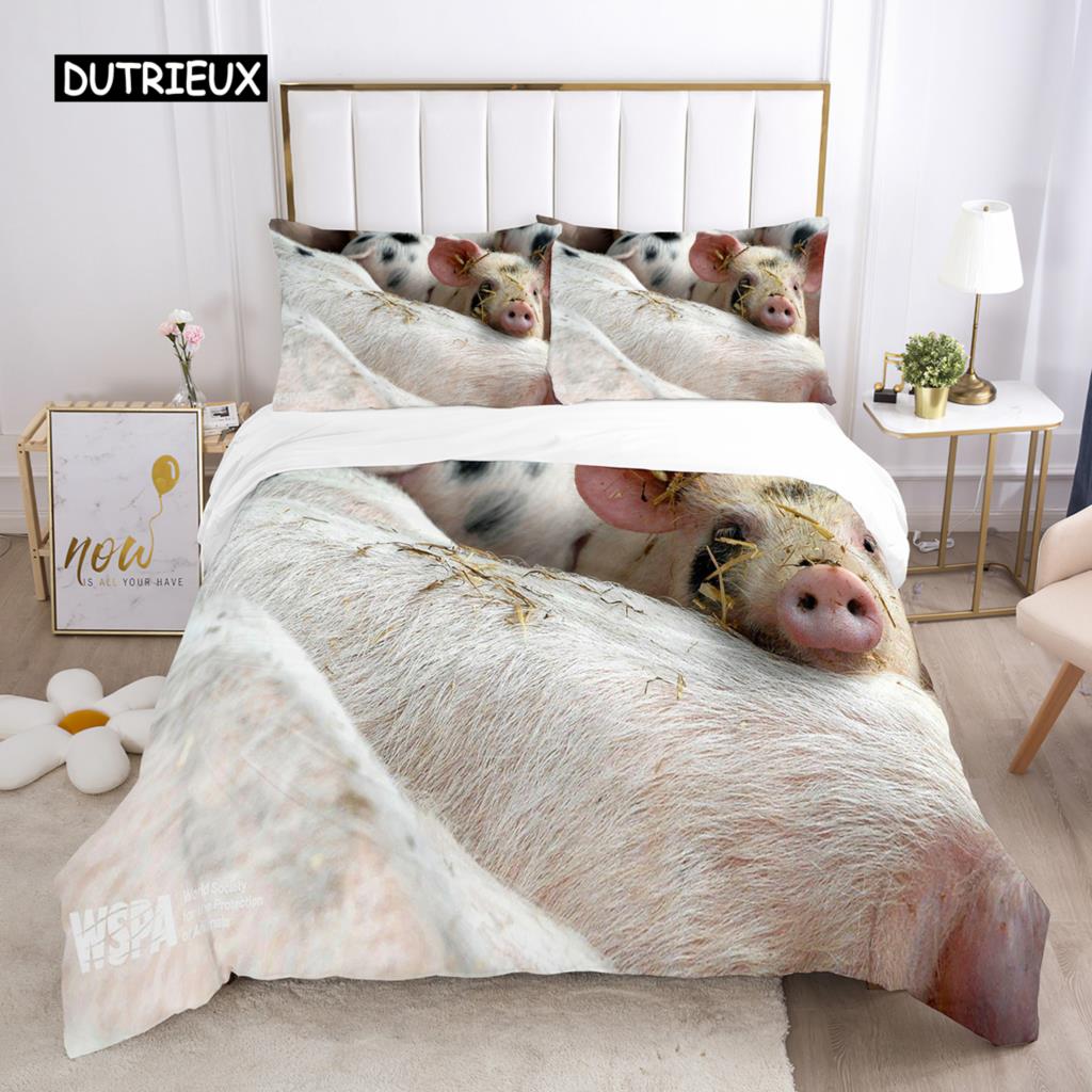 Pig Duvet Cover Set Queen Size Microfiber Cute Pig Animal Theme Twin Bedding Set Farm Animal 2/3pcs Quilt Cover for Boys Girls
