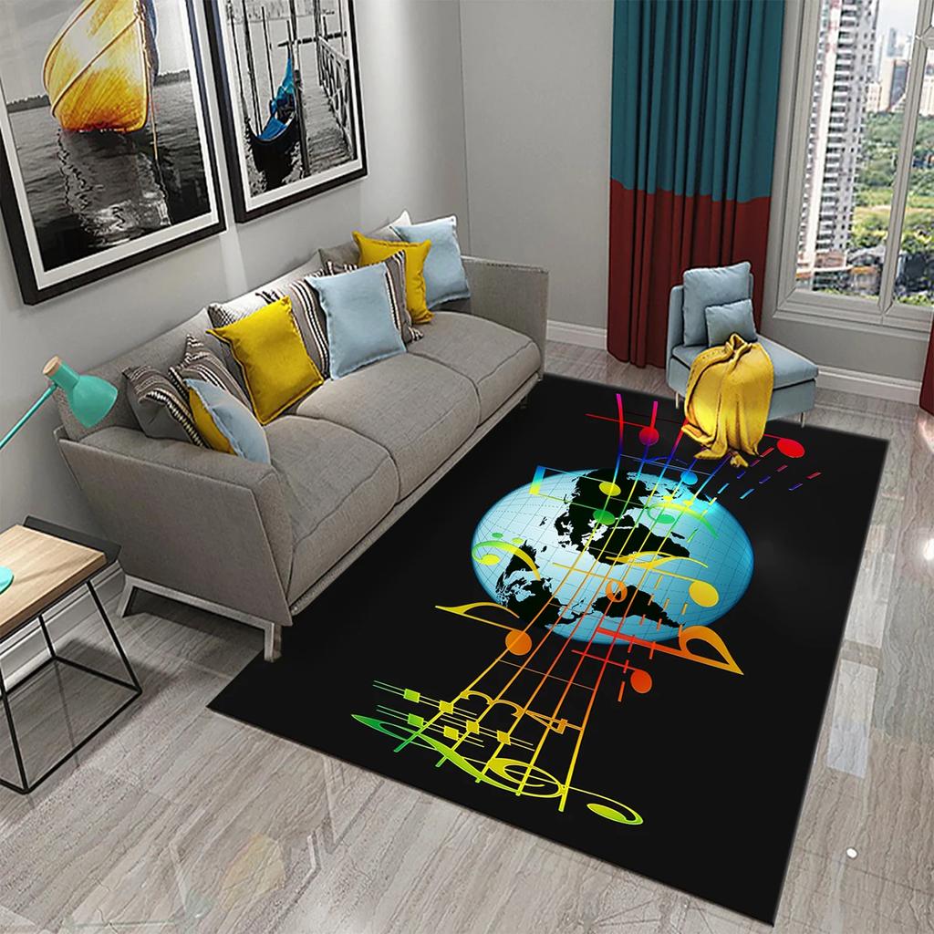3D Music Note Guitar Instrument Carpet for Living Room Bedroom Large Carpet Bathroom Door Entrance Non-Slip Area Rugs Home Decor
