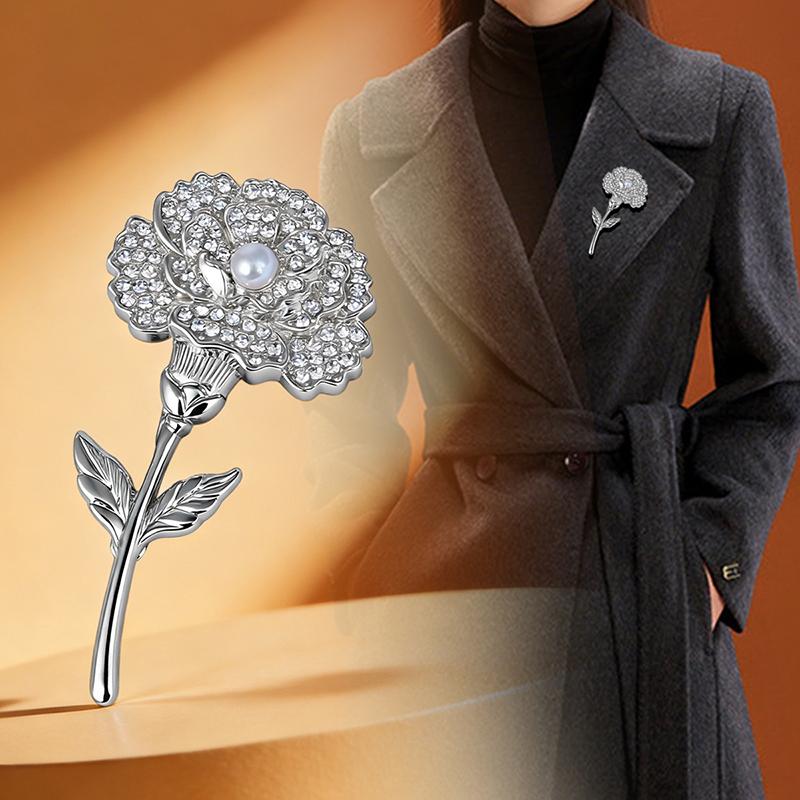 Creative Carnation Brooch Luxury With Pearls Metal Corsage Ornament Decorative Lapel Pin Gift Giving 1/2Pcs