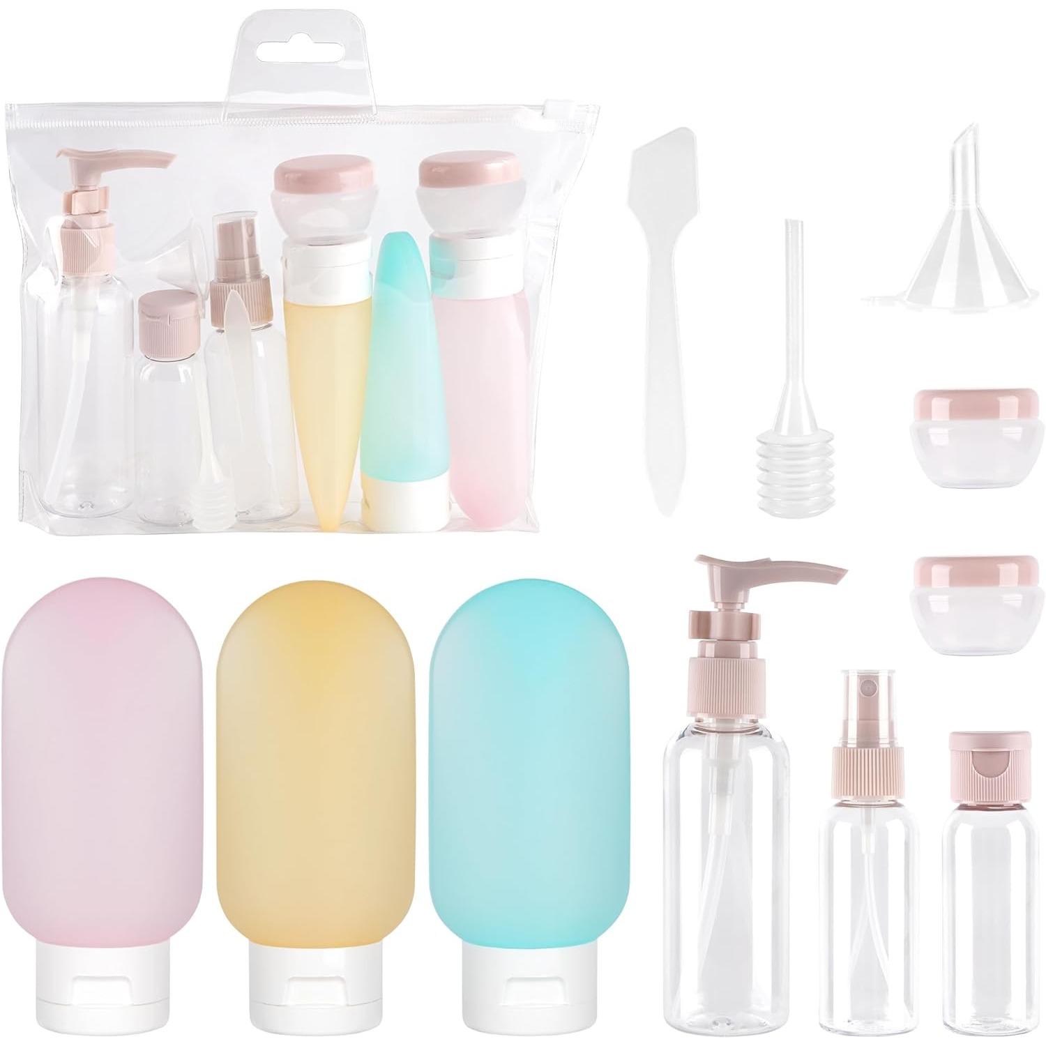 

Дорожные бутылочки для туалетных принадлежностей, 11 шт. герметичные многоразовые дорожные баночки-контейнеры с прозрачной пластиковой сумкой, пустые сжимаемые бутылочки с распылителем для шампуня розовый