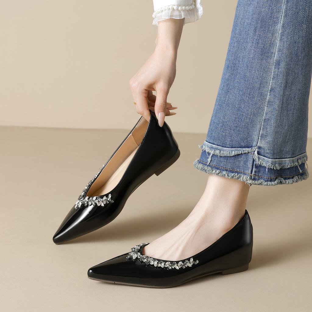 Weiwei girl 8916-7 French gentle pointed single shoes women's inner height increase light mouth rhinestone nude flat women's shoes