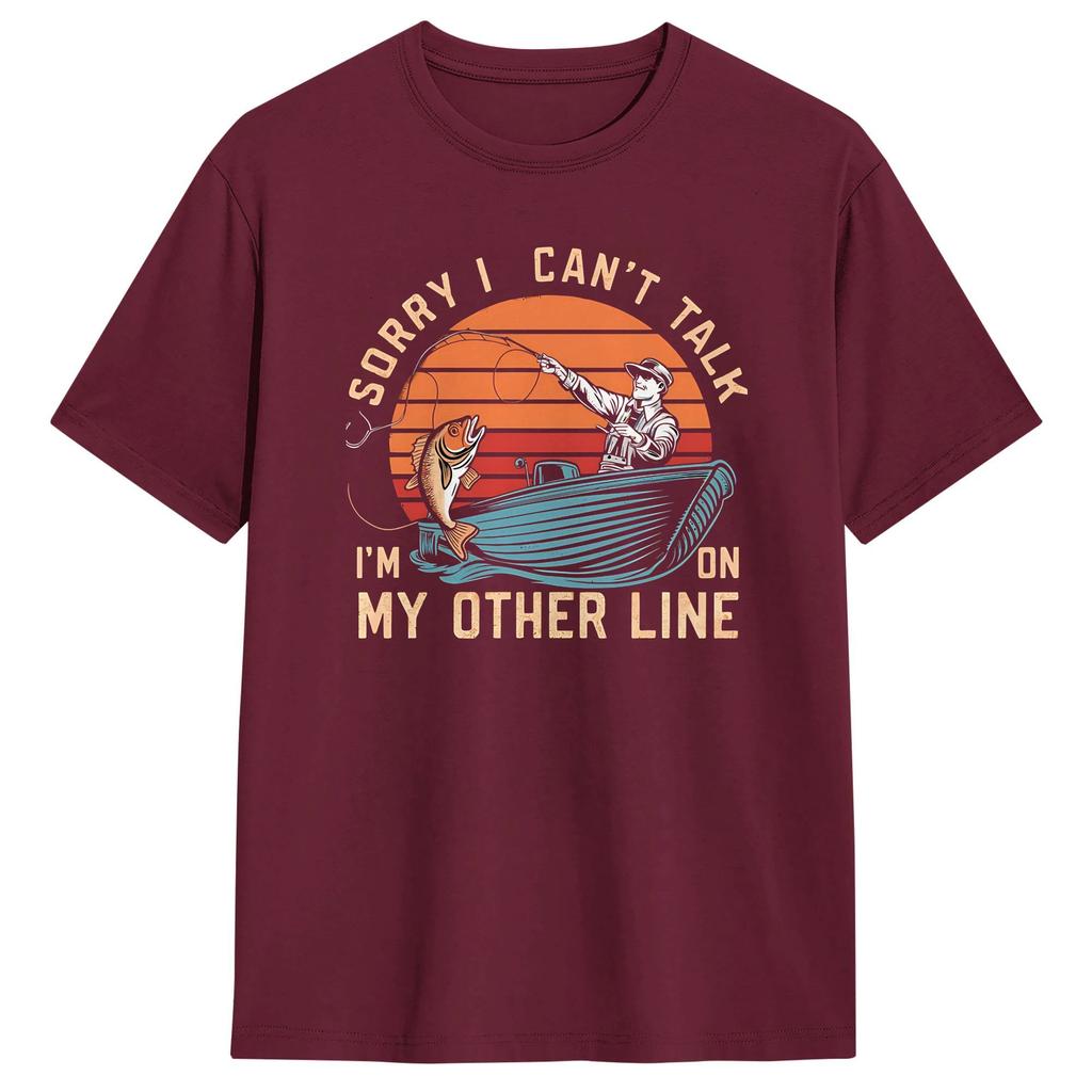 Harajuku T Shirt Beach Sorry Cant Talk Im On My Other Line T Shirts Funny Fishing Print 100 Cotton Tee Shirt for Unisex Y2K Tees