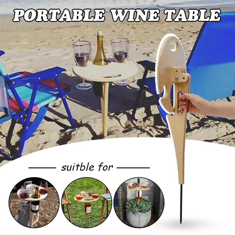Outdoor Wine Table With Foldable Round Desktop Mini Wooden Picnic Table Collapsible Easy To Carry Wine Rack Party Travel Tools