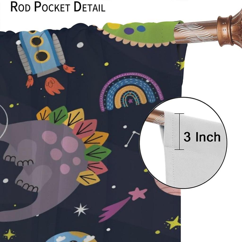 Kids Dinosaur Curtains Cartoon Dino Outer Space Window Treatments Boys Girls Bedroom Children Nursery Decor Cute Curtain Polyester Perfect For