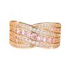 European and American Style Layered Pink Diamond Ring Multi-track Interlocking Design with Densely Set Cubic Zirconia, a Luxurious and Versatile