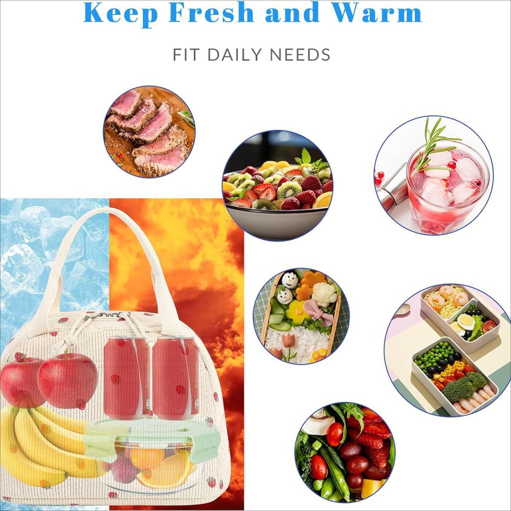 Corduroy Lunch Bag Thermal Insulation Lunch Box Storage Handbag Multifunctional Kid School Cooler Bag Picnic Food Pouch
