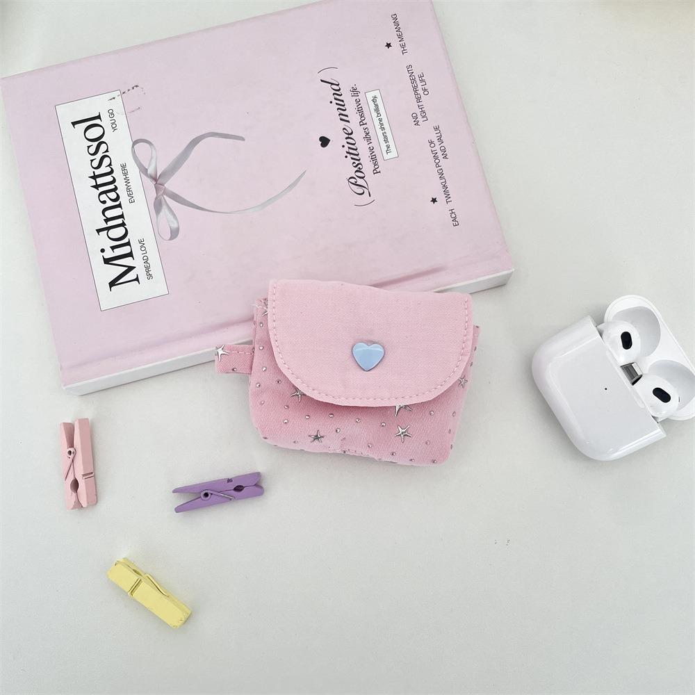 Fashion Mini Earphone Storage Bag Snap Button Sequined Stars Bluetooth Headset Case Coin Purse for Women Girls