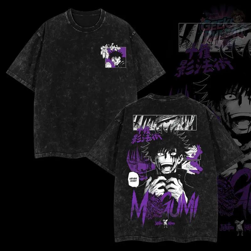 Manga Jujutsu Kaisen T Shirt Fushiguro Megumi Anime Tshirt Gothic Y2k Vintage Washed T-shirt Men's Clothing Cotton Tees Tops