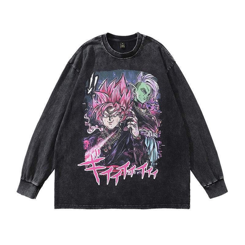 Hip-Hop Trendy Brand Men'S Tops Japanese Cartoon Animation Printing Loose Washing Old Men'S And Women'S Long-Sleeved T-Shirts