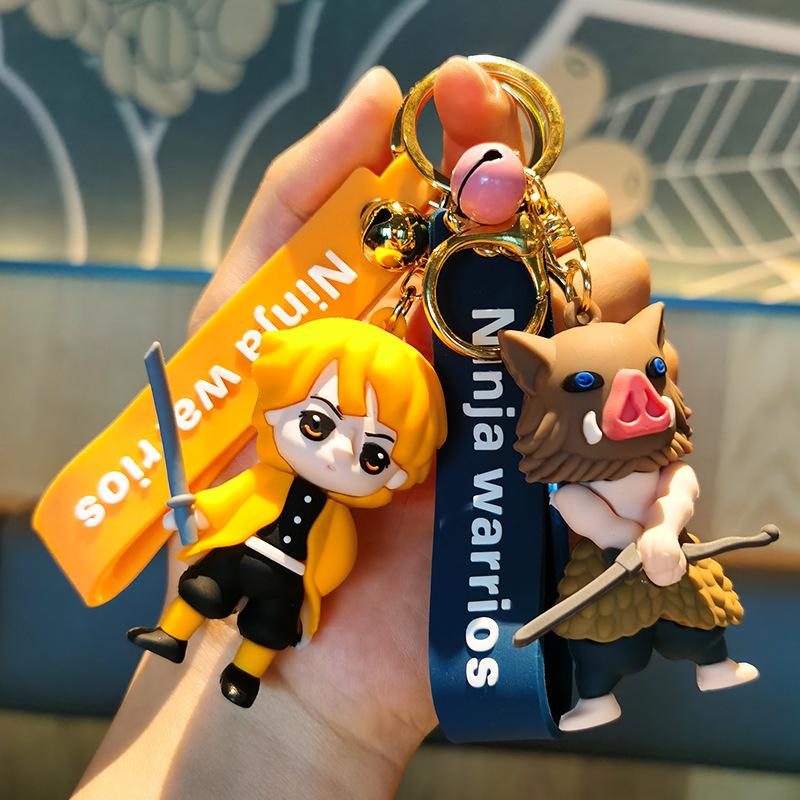 Cute Cartoon PVC Soft Rubber Demon Slayer Keychain Key Ring Couple's Hanging Decoration Car Backpack Y2k Fashion Toys Anime