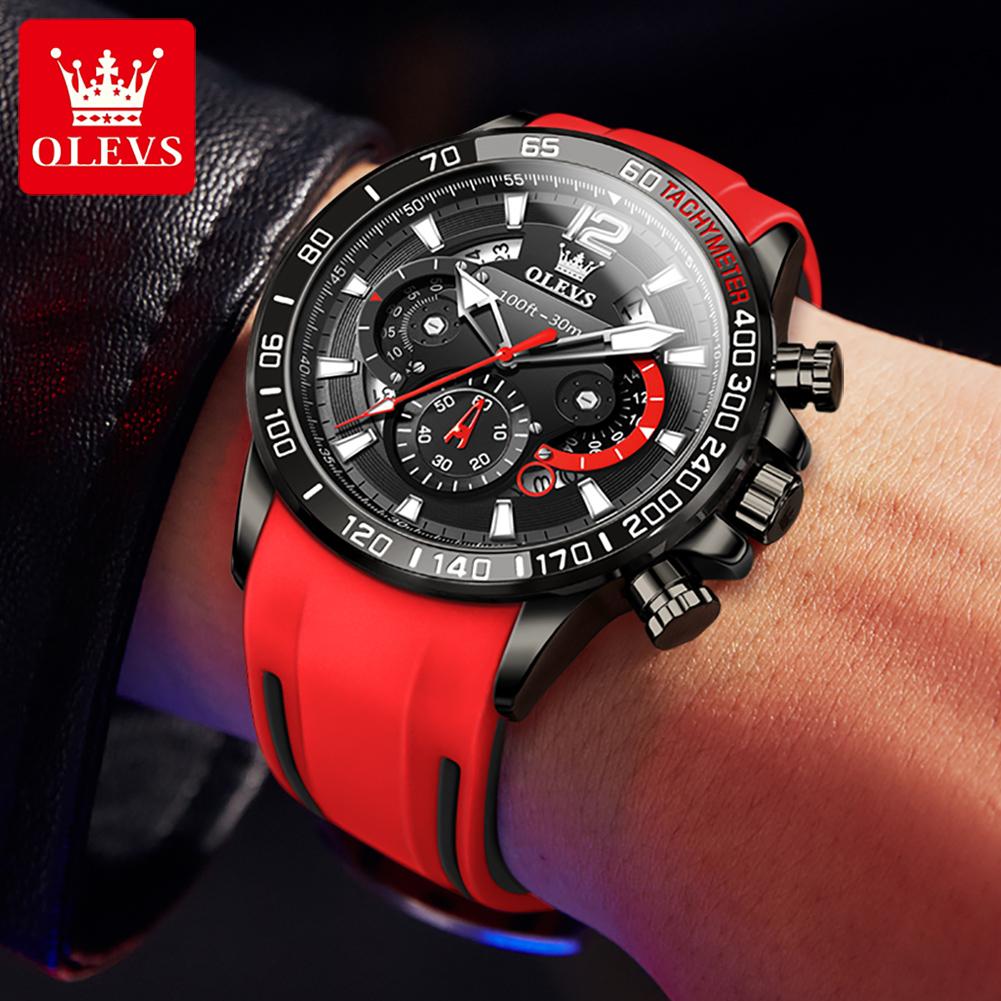 OLEVS 9936 Quartz men's watch Waterproof silicone strap Multi functional watch