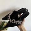Sexy Silk Rhinestone Bow Pointed Toe Thin Low Heel Women's Single Shoes 2025 Elegant Dress Banquet Tie Brand High Heels Female