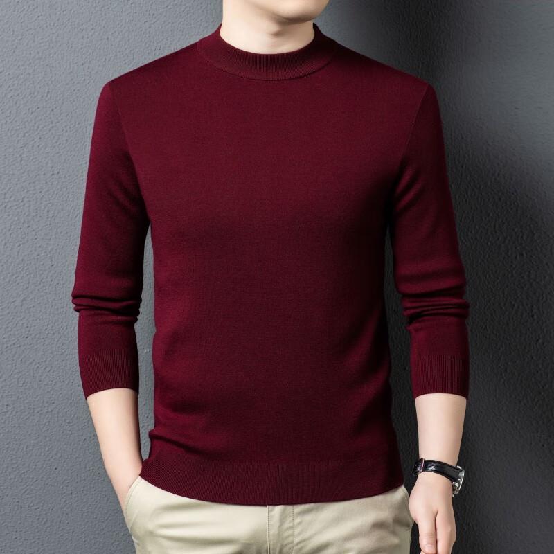 Fengxun Men's 100% Pure Wool Half-High Collar Pullover Sweater