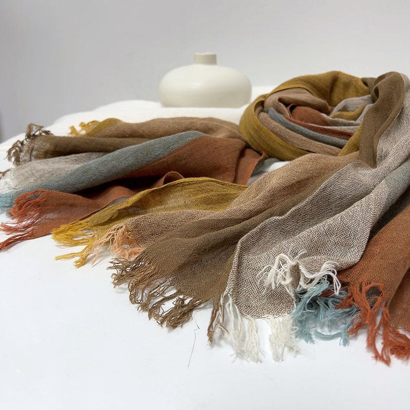 Thin Cotton And Linen Striped Scarf Literary And Versatile Soft Neck Protection Silk Scarf Women'S Travel Shawl
