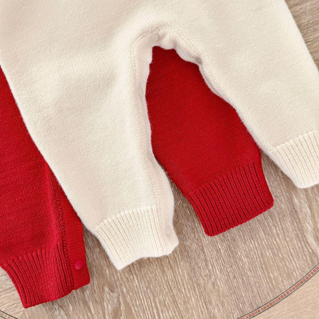 Baby Mädchen Herbst/Winter Strick Strampler Kleid mit Blumenmuster